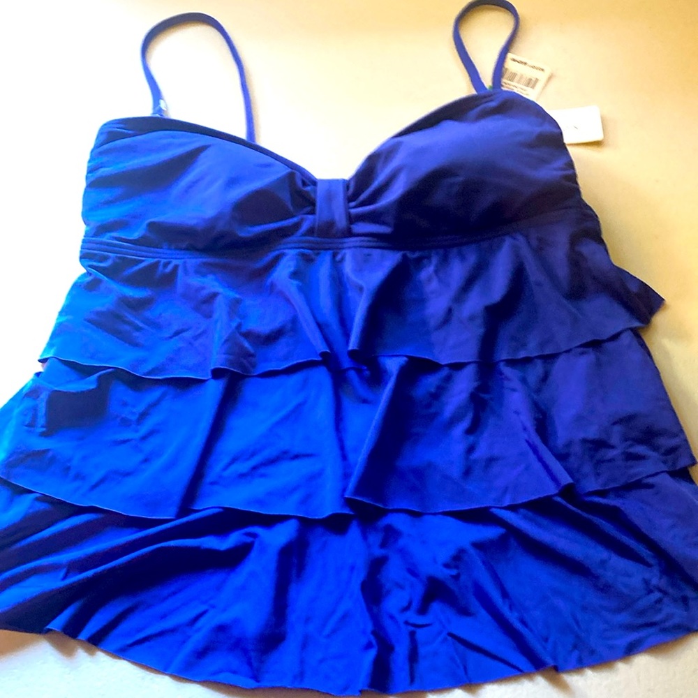 Vivid blue Tankini new with tags. By Kenneth Cole. Size Lg.